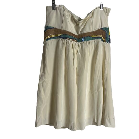 Tibi Ivory Cream Strapless Sleeveless Sequined Waist Mini Dress Size 12 - Picture 8 of 11